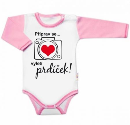 Body dlouhý rukáv s vtipným textem Baby Nellys, Připrav se....vyletí prdíček, holka,vel.68, 68 (3-6m)