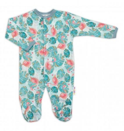 Baby Nellys Kojenecký overálek zapínání uprostřed, Plameňák - tyrkys, vel. 68, 68 (3-6m)