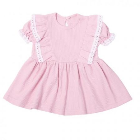 G-baby Letní vaflové šaty Princess s volánkem a krajkou - pudrové, vel. 80, 80 (9-12m)