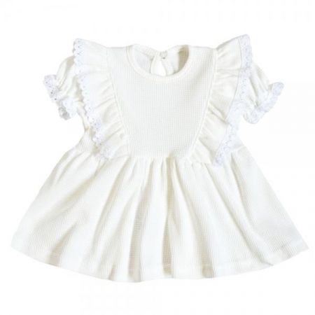 G-baby Letní vaflové šaty Princess s volánkem a krajkou - smetanové, vel. 80, 80 (9-12m)