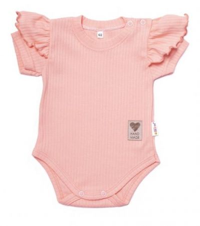 Baby Nellys Bavlněné žebrované body s volánkem, kr. rukáv, Summer Girl - meruňkové, vel.80, 80 (9-12m)