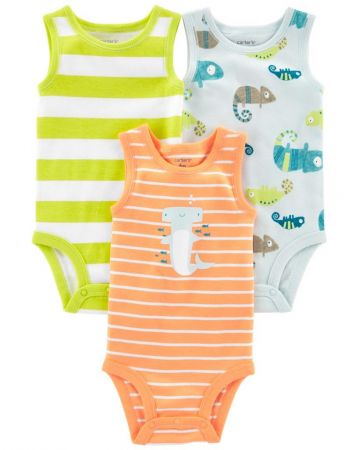 CARTERS CARTER'S Body bez rukávů Stripes Animals kluk 3ks 9m