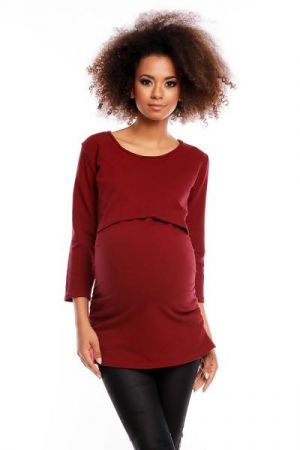 Be MaaMaa Těhotenská/kojící tunika 3/4 rukáv - bordo, vel. XXL, XXL (44)