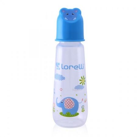 NELLYS Kojenecká lahvička Lorelli 250 ML s víkem ve tvaru zvířete BLUE