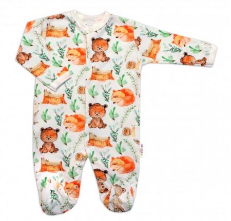 Baby Nellys Kojenecký overálek zapínání uprostřed, Forest - krémová, vel. 86, 86 (12-18m)