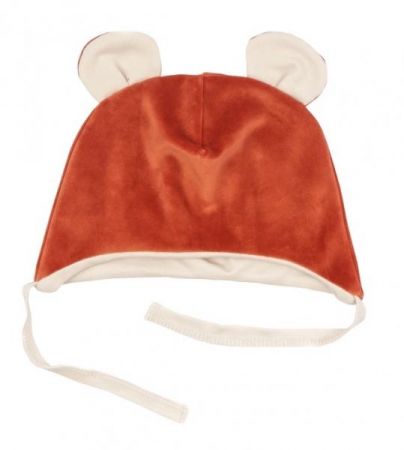 Mamatti Čepička s oušky na zavazování Velvet, Baby Fox - hnědá, vel. 68, 68 (3-6m)