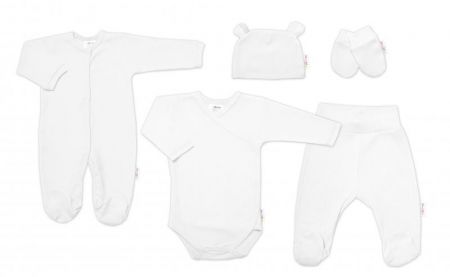 Praktická 5-dílná žebrovaná soupravička do porodnice Baby Nellys BOY, bílá, vel. 68, 68 (3-6m)