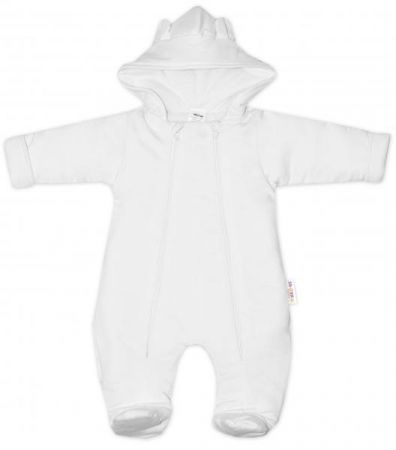 Baby Nellys ® Kombinézka s dvojitým zapínáním, s kapucí a oušky, bílá, vel. 74, 74 (6-9m)