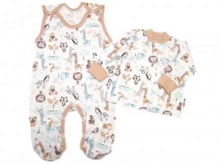 Baby Nellys 2-dílná sada, bavlněné dupačky s košilkou Safari cream, vel. 68, 68 (3-6m)