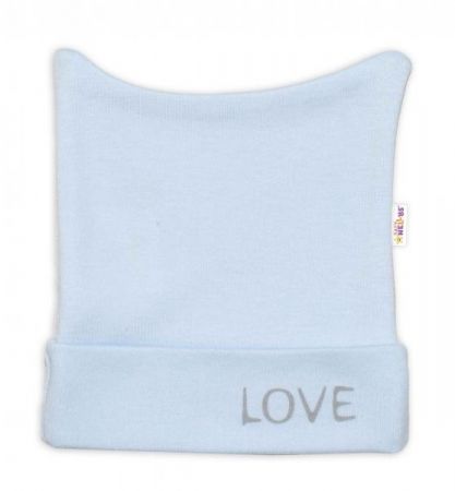 Novorozenecká čepička Baby Nellys, Love - modrá, vel. 62, 62 (2-3m)