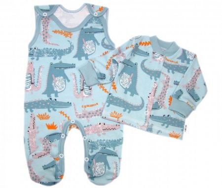 Baby Nellys 2-dílná sada, bavlněné dupačky s košilkou Krokodýl Eda, mint, vel. 68, 68 (3-6m)