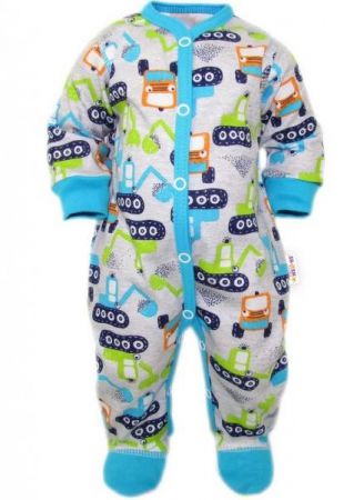 Baby Nellys Overálek Bagr se vzorem, zapínání uprostřed, šedý, vel. 62, 62 (2-3m)