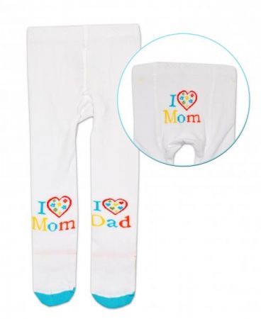 Bavlněné punčocháče Baby Nellys ® - I love Mom, I love Dad - bílé, 92/98, 92-98 (18-36m)