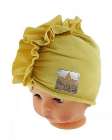 Baby Nellys Jarní/podzimní bavlněná čepice - turban, hořčicová, vel. 80/86, 80-86 (12-18m)