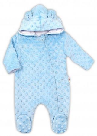 Baby Nellys Kombinézka/overálek MINKY s kapucí a oušky - modrá, vel. 80, 80 (9-12m)