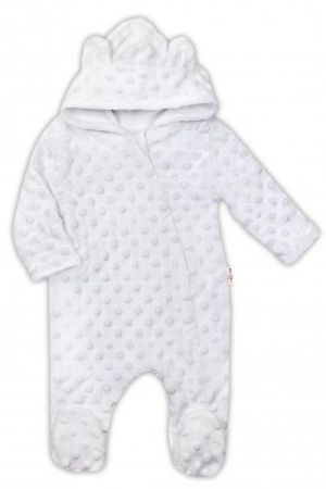 Baby Nellys Kombinézka/overálek MINKY s kapucí a oušky - bílá, vel. 80, 80 (9-12m)