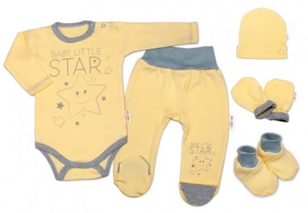 Baby Nellys 5-ti dílná soupravička do porodnice Baby Little Star - žlutá, vel. 50, 50 (0-1m)