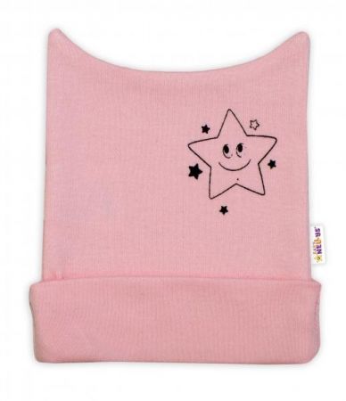 Novorozenecká čepička Baby Nellys, Baby Little Star - růžová, 50 (0-1m)
