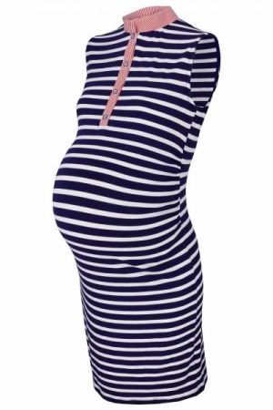 Be MaaMaa Těhotenské,kojící proužkované šaty se stojáčkem - ecru/granát, vel. XXL, XXL (44)