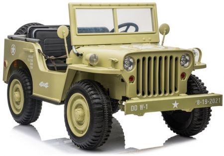 HračkyZaDobréKačky Dětský elektrický vojenský jeep willys 4x4 béžový