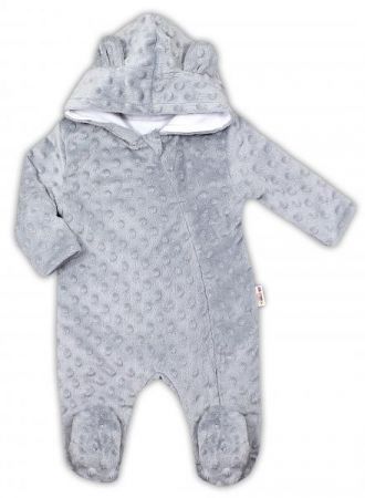 Baby Nellys Kombinézka/overálek MINKY s kapucí a oušky - šedá, vel. 80, 80 (9-12m)