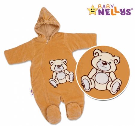 BABY NELLYS Zimní kombinézka/overálek Teddy Bear - tm. hnědá Velikost: 56 (1-2m)