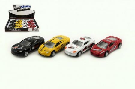 Teddies Auto kov/plast 8,5cm 4 barvy na zpětné natažení 12ks v boxu