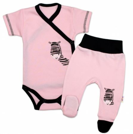 Baby Nellys 2-dílná sada body kr. rukáv + polodupačky, růžová - Zebra Velikost: 56 (1-2m)