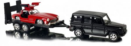 Welly Trailer set Mercedes Benz G-Class, Mercedes Benz 300SL, 1:34