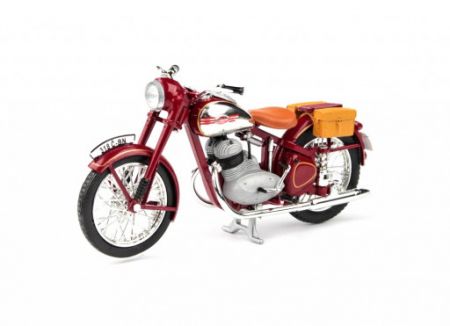 Jawa 350 Pérák (1950) Tmavě červená s brašnama 1:18