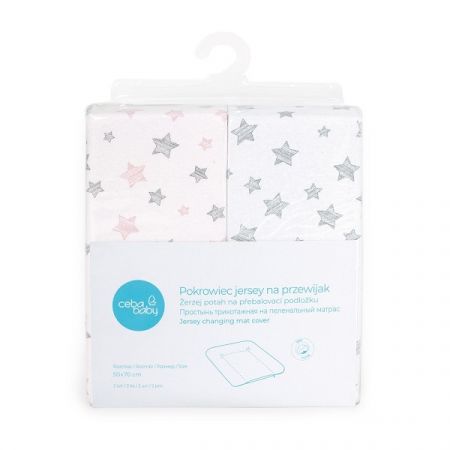 CEBA BABY potah na přebalovací podložku MĚKKOU 50x70cm 2ks Grey Stars/Pink Stars