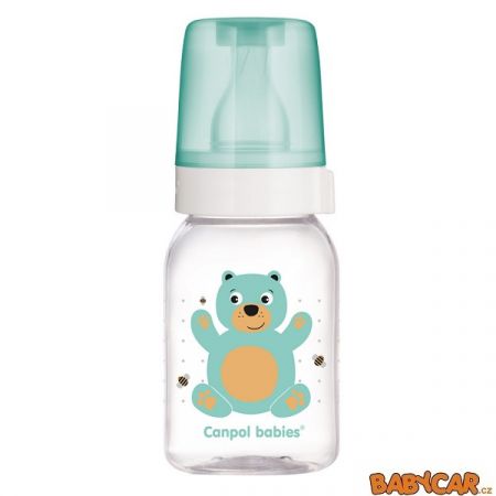 CANPOL BABIES láhev s potiskem CUTE ANIMALS 120ml Medvídek/Zelená