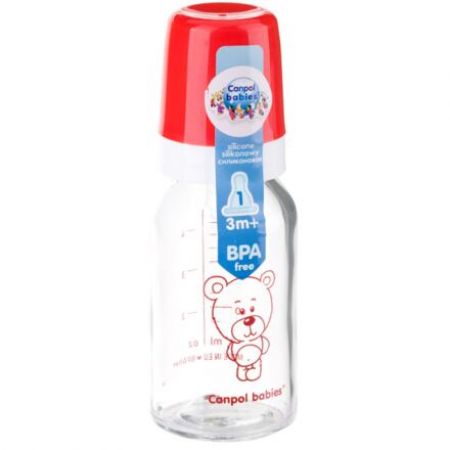 Canpol babies skleněná lahvička červená 120 ml