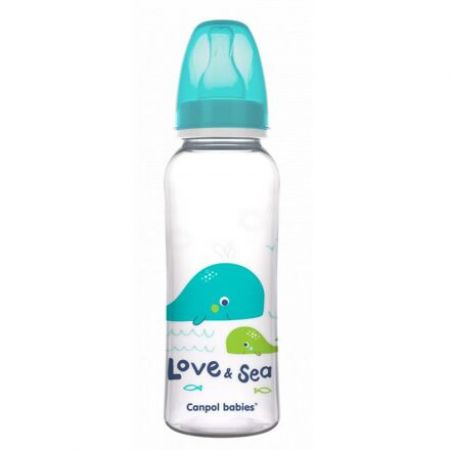 Canpol babies Lahev s potiskem LOVE&SEA 250ml tyrkysová