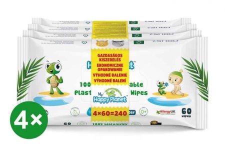 4x MY HAPPY PLANET 100% BIO odbouratelné vlhčené ubrousky 60 ks