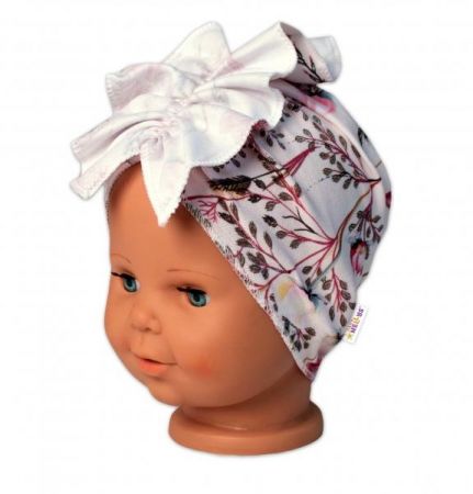 BABY NELLYS Dětská čelenka Turban Motýlci, růžová, 56-80 (0-12m)