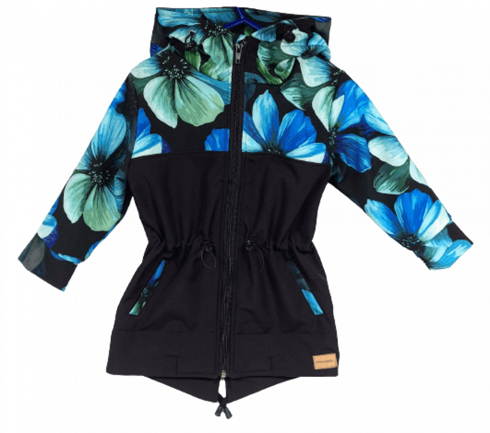 Dětská softshellová parka - modré kytičky