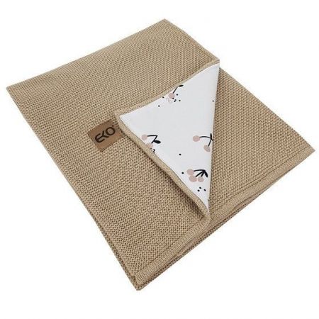 EKO Pletená deka hrací podšitá bavlnou PLE-86 -Light Beige/Cherries 