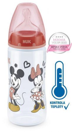 NUK FC+ láhev s kontrolou teploty Mickey 300 ml Červená