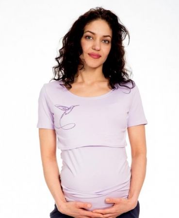 Be MaaMaa Těhotenské/kojicí triko kr. rukáv, Bird - lila, vel. XL, XL (42)