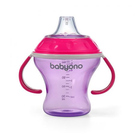BabyOno Drippy cup-měkký náustek 180ml,  přírodní kojící růžový