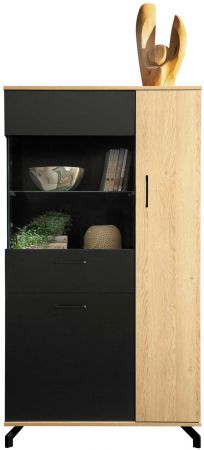 Prosklená komoda Maverick 05 dub / černá šířka 90 cm