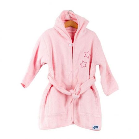 Kikko Dětský biobavlněný froté župan XKKO Organic 6-12 měs. Baby Pink Stars