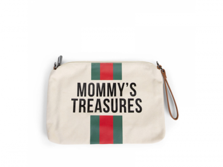 Childhome Pouzdro na zip s poutkem Off White Stripes Green/Red