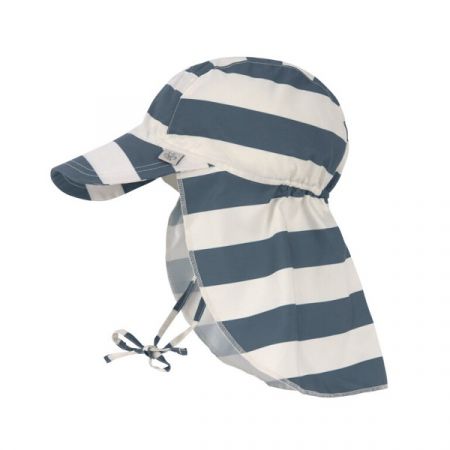 LÄSSIG klobouček s kšiltem SUN PROTECTION FLAP HAT Block Stripes Milky Blue 7-18m