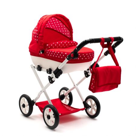 Dětský kočárek pro panenky New Baby COMFORT červený s puntíky