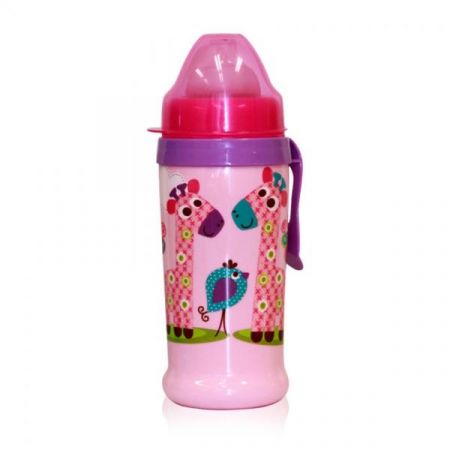 NELLYS Netekoucí láhev Lorelli s pítkem 360 ML, klip ZOO PINK