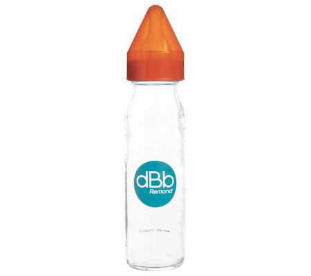 dBb Remond dBb kojenecká lahvička skleněná 240 ml, savička silikon 0-4 měsíce, Orange Barva: oranžové