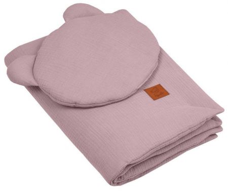 Infantilo Souprava do postýlky z mušelínu s polštářkem Teddy Růžová