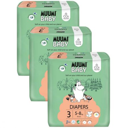 Muumi MUUMI Baby 3 Midi 5-8 kg (150 ks), měsíční balení eko plen